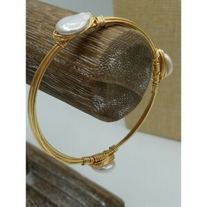 Bangle Bracelet Natural Pearls Braided Wire Gold Tone